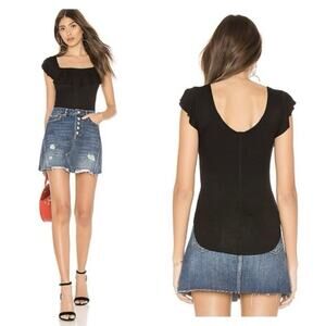 Free People Small Flutter Sleeve Black Off Shoulder Ruffle